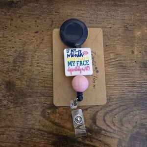 Retractable Work Beaded Badge ID Holder